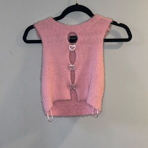 pink sweater crop top tank, with diamond hearts